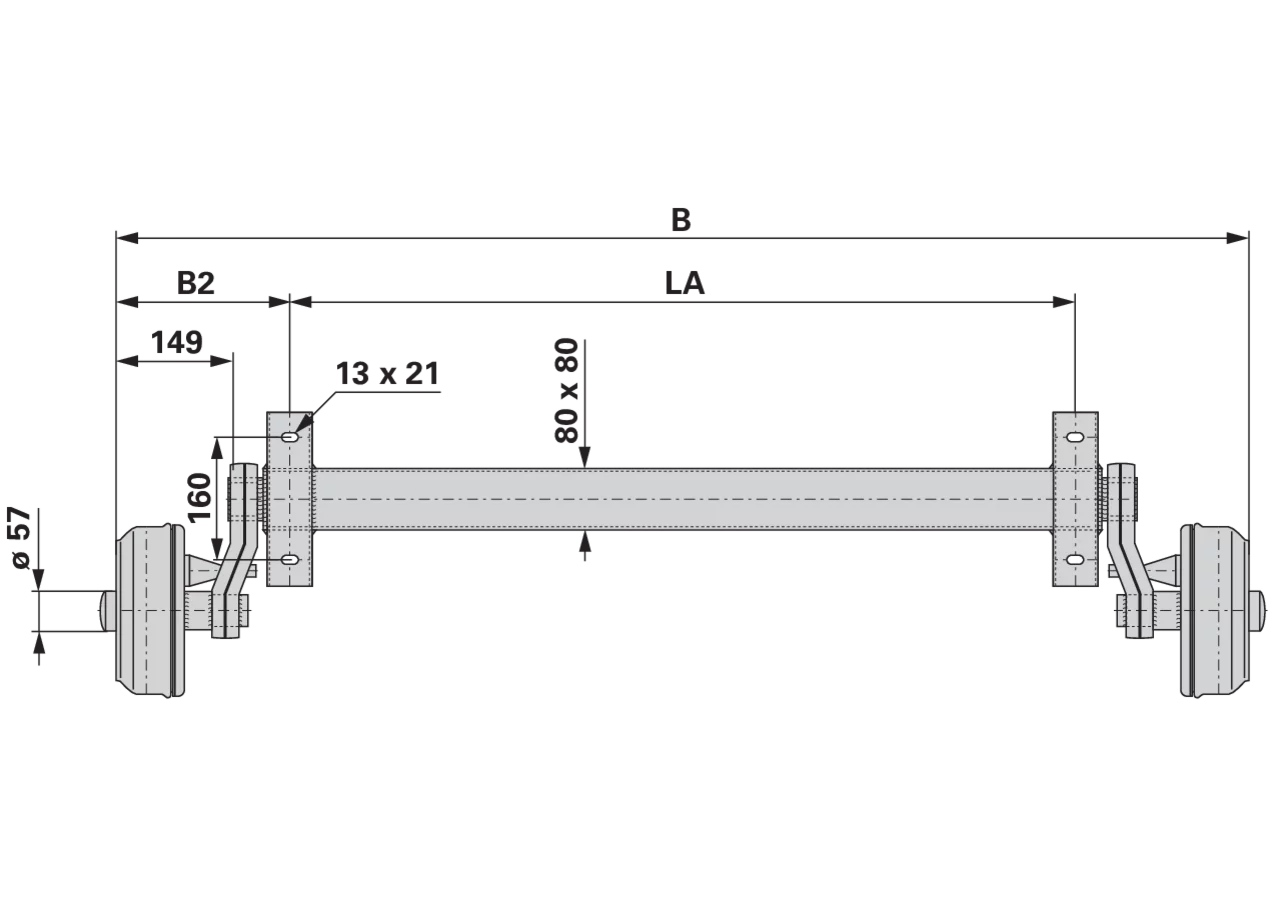 Bremsachse 80 x 1.950 mm, 1.350 kg Knott Knott