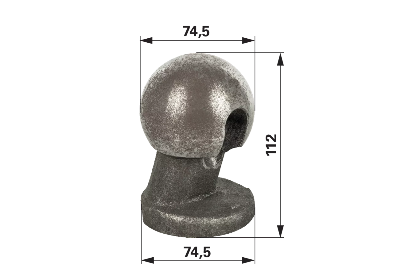 Kipperkugel AD 75 mm, hinten mit Öse links bpt