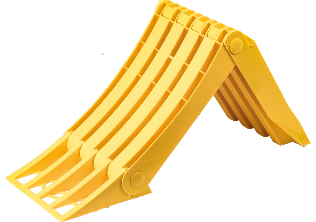 Unterlegkeil faltbar G53, 472x199x230 mit Gleitschutz aus gelbem PVC Lokhen