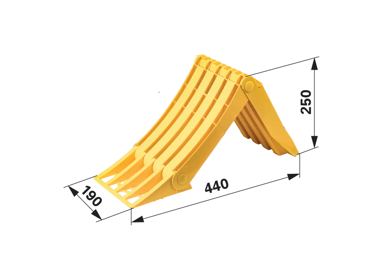 Unterlegkeil faltbar G53, 472x199x230 mit Gleitschutz aus gelbem PVC Lokhen