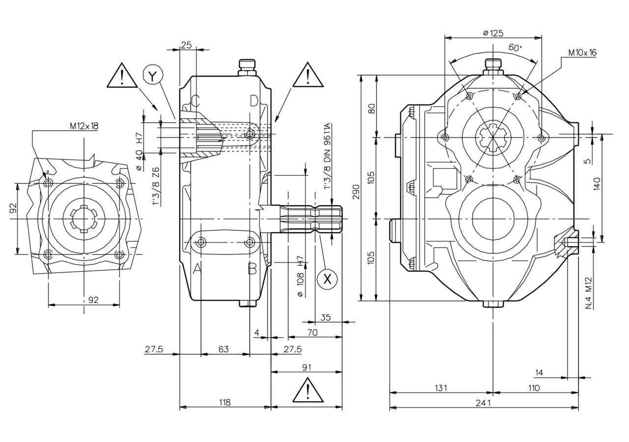 Stirnradgetriebe M7, 2:1 Wellenende Y 1 3/8-6Z Bondioli & Pavesi
