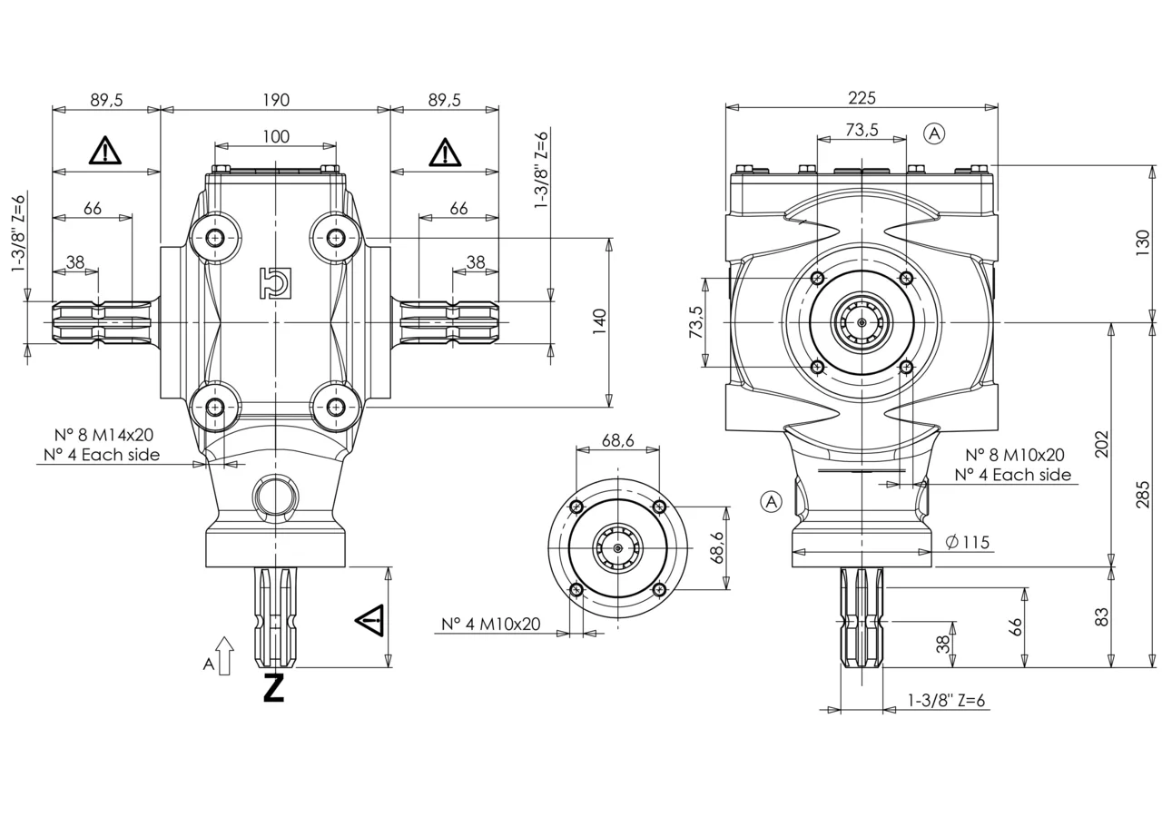 T-Getriebe 2071, 3,1:1, 1 3/8-6 Bondioli & Pavesi