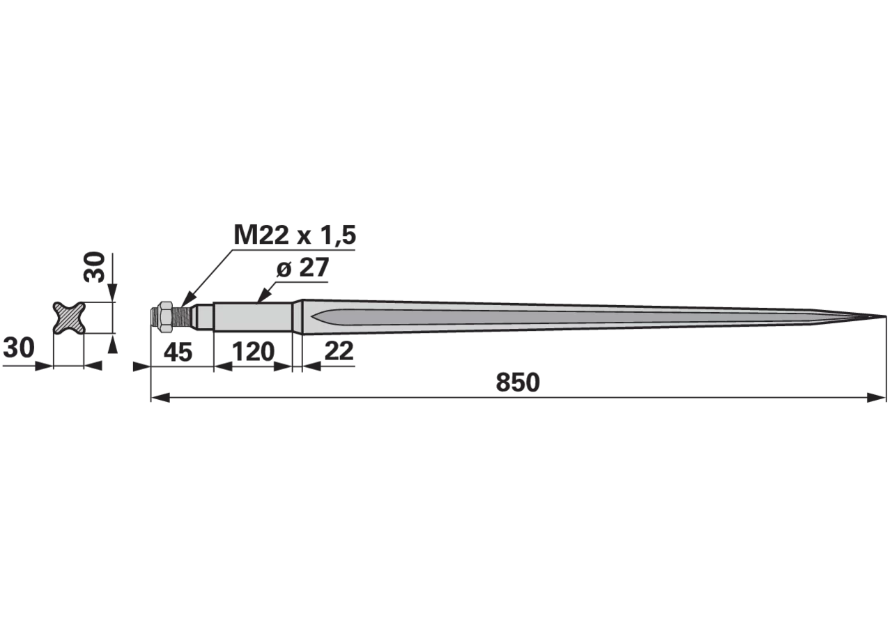 Frontladerzinke zu Rotschne, 850 mm, M22 x 1,5 GartenShop24