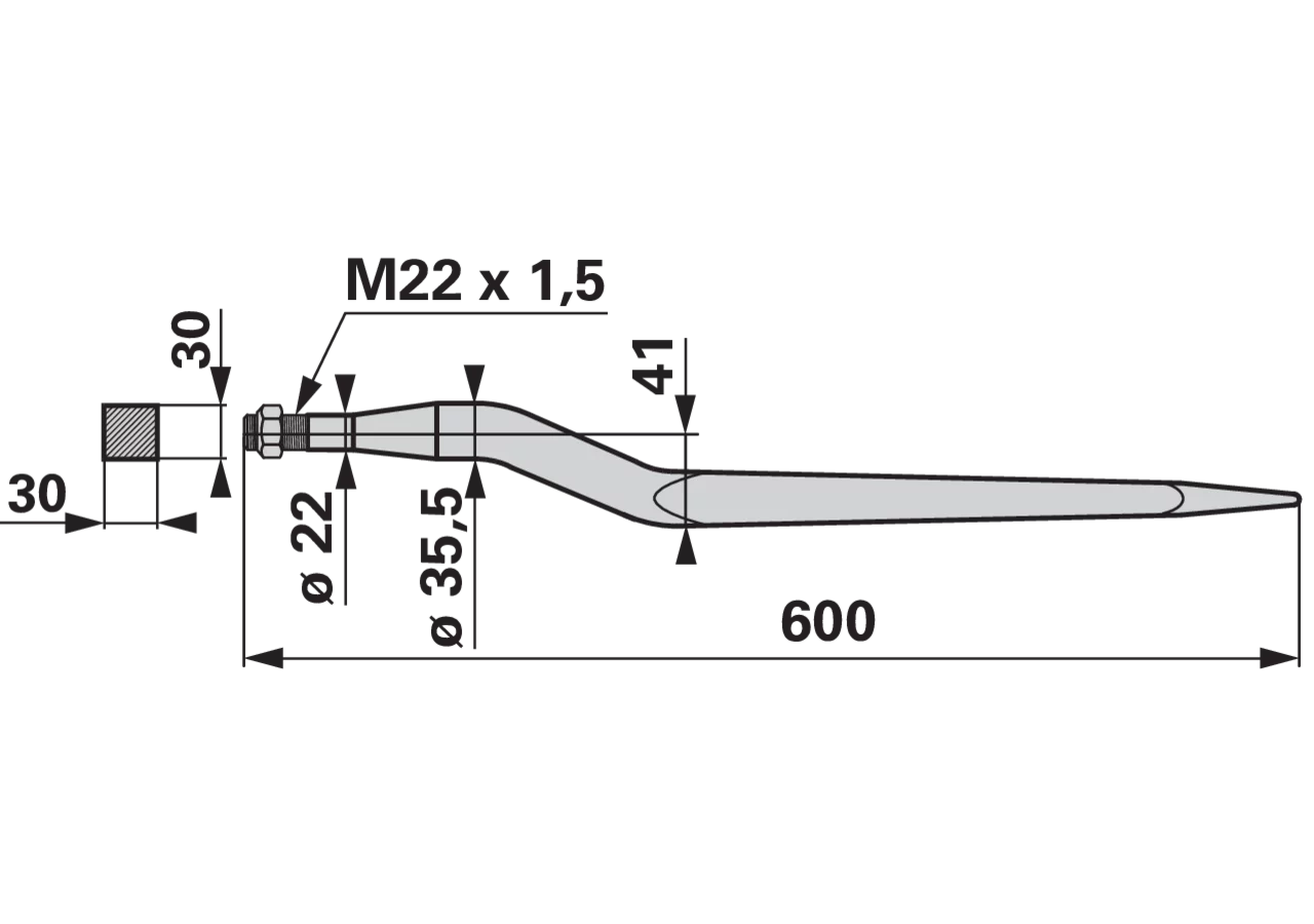 Frontladerzinke M22 x 1,5, 600 mm, abgewinkelt GartenShop24