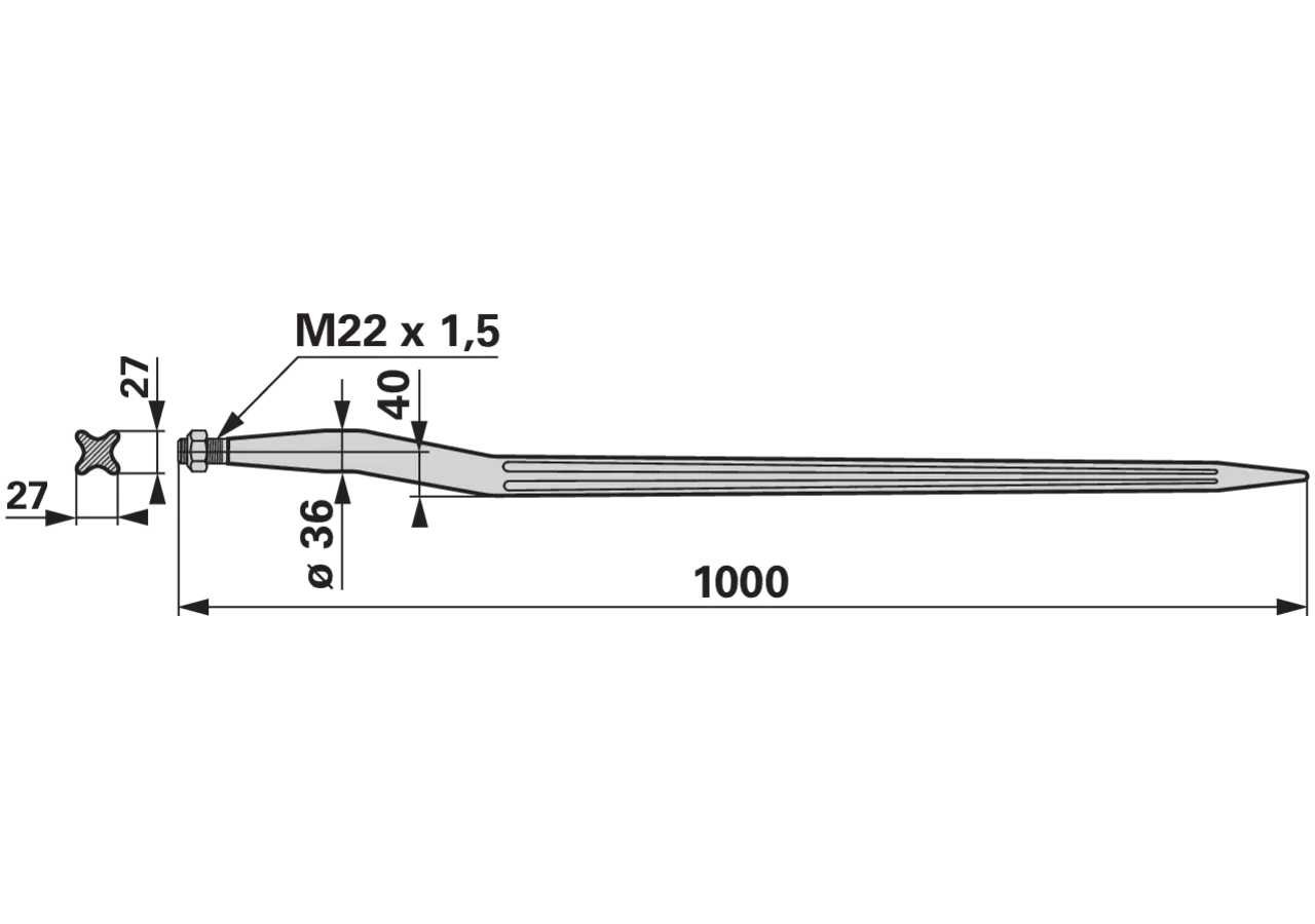 Profilzinke M22 x 1,5, 1.000 mm passend zu Kuhn GartenShop24