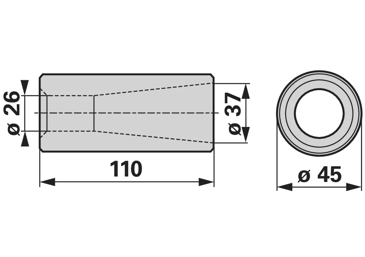 Zentrierbuchse M20/M22, Länge 110 mm bpt