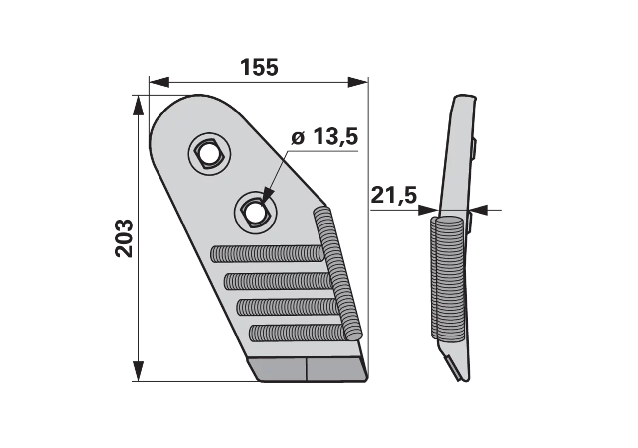 Wechselspitze rechts – passend für Kuhn 622164, Ausführung Hartmetall mit Hartchromauftrag AgriCarb