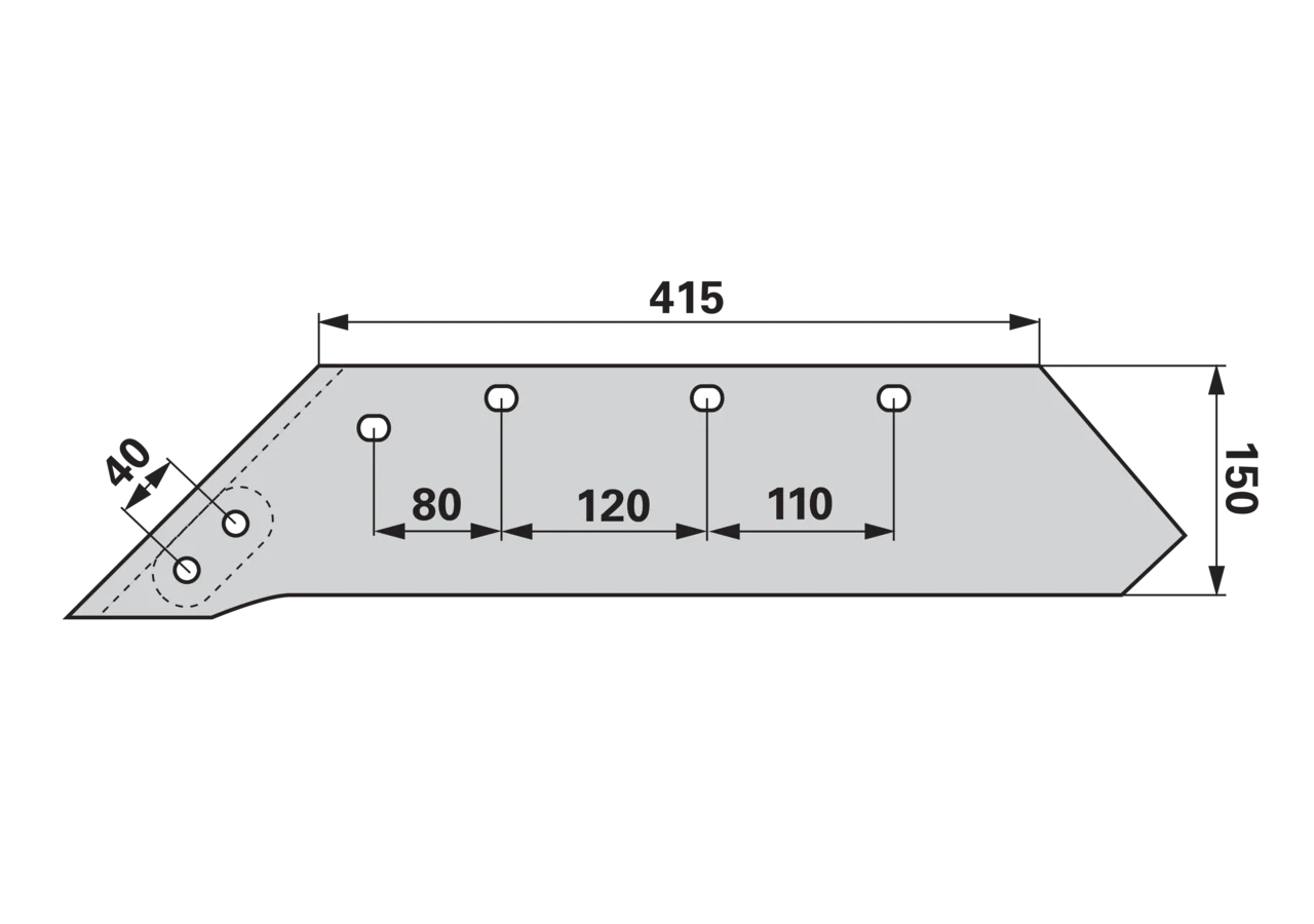 Wechselspitzschare links – passend für Kverneland 063018 Breite 150 mm Mölbro