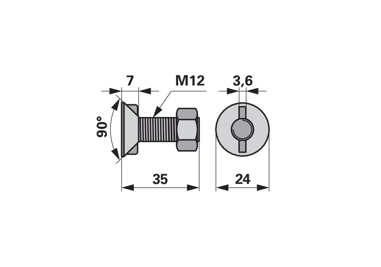 Pflugschraube 2-Nasen, M12 x 35 mm, Güte 10.9, 10 Stück mit Mutter GartenShop24