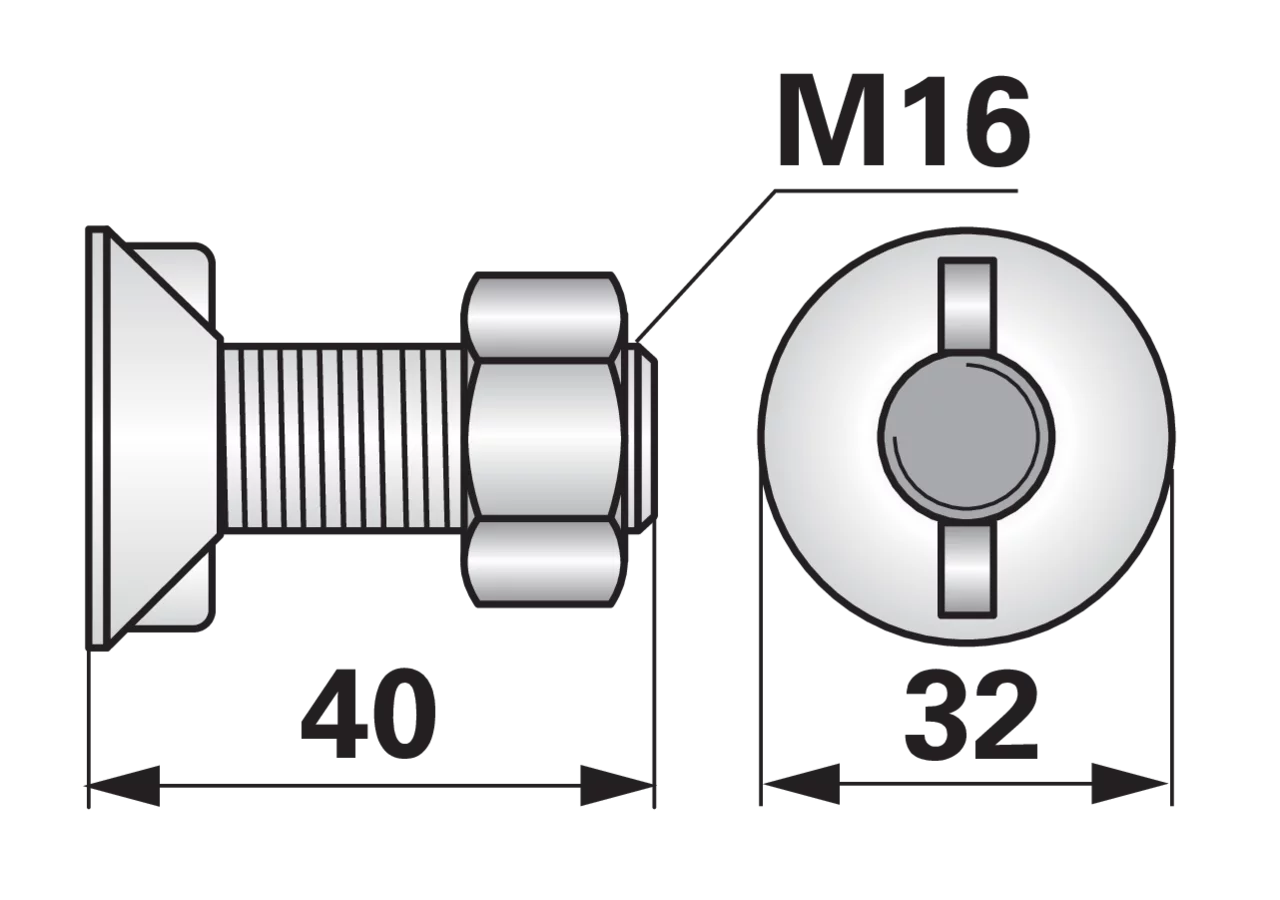Pflugschraube 2-Nasen, M16 x 40 mm, Güte 10.9 mit Mutter GartenShop24