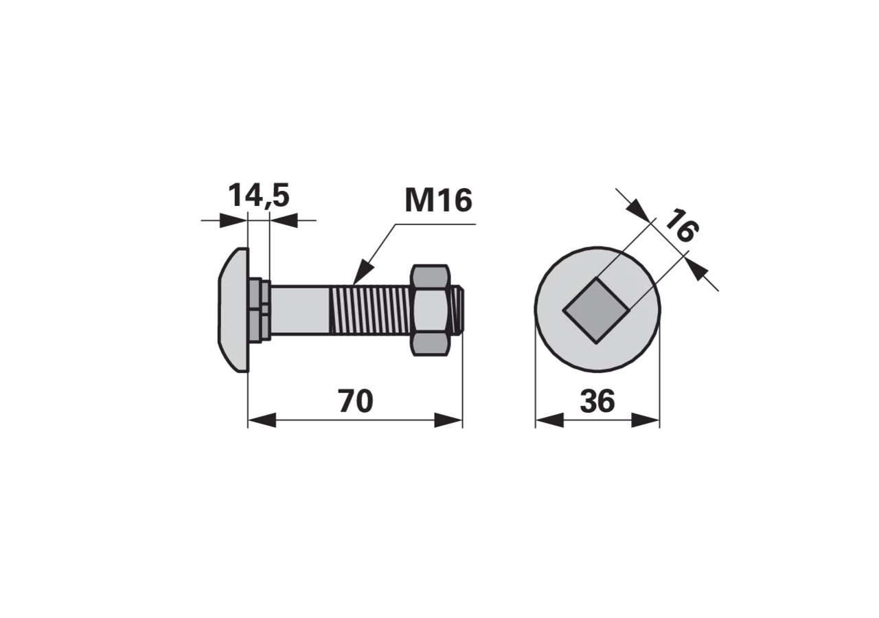 Pflugkörperschraube M16 x 1,5 x 70 mm, Güte 8.8, mit Mutter GartenShop24