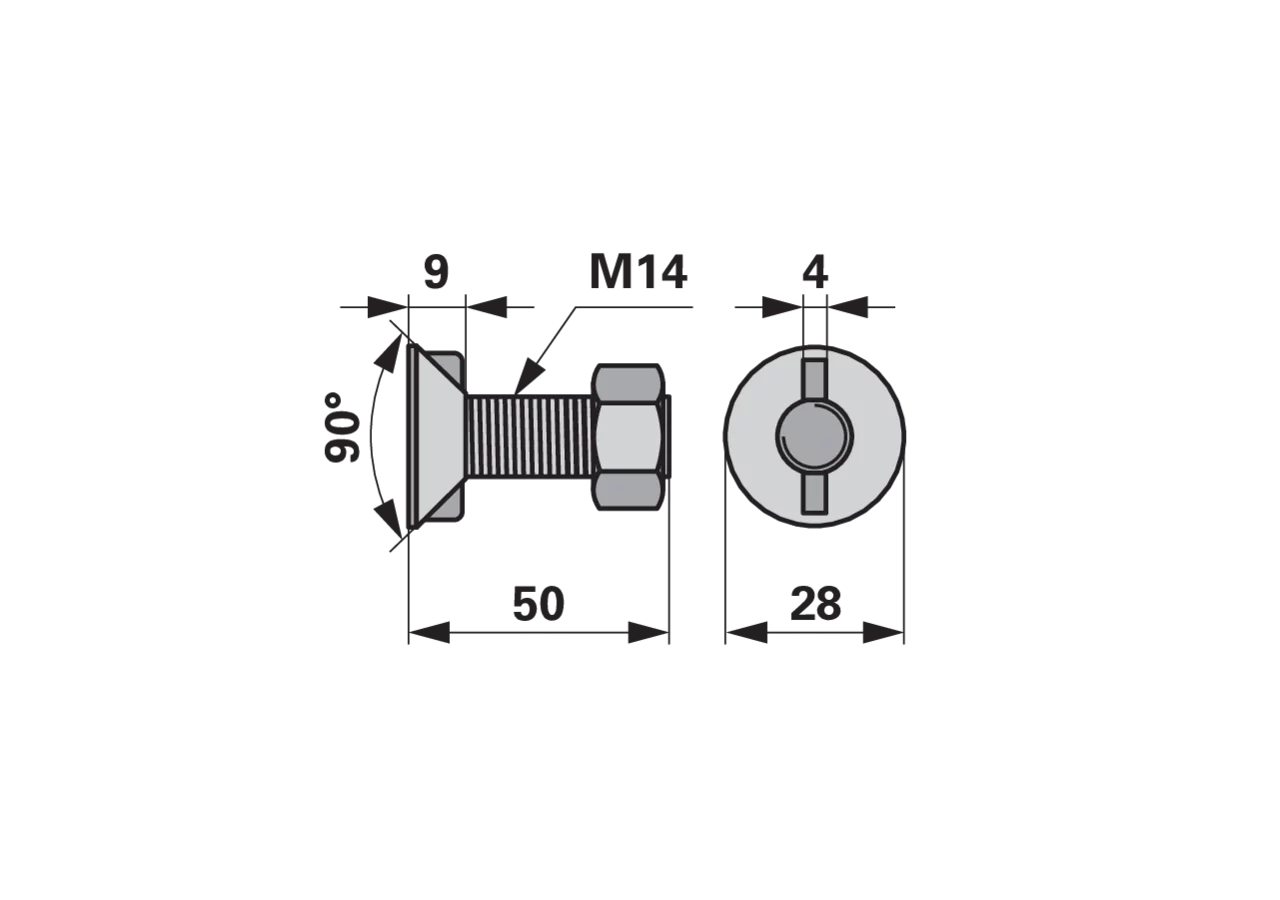 Pflugschraube 2-Nasen, M14 x 50 mm, Güte 8.8 mit Mutter GartenShop24