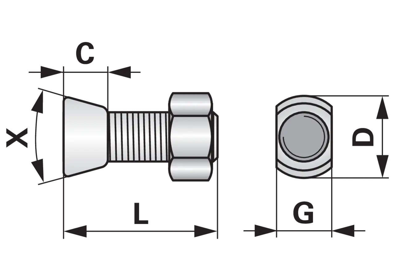 Pflugschraube Ovalkopf, Form Vogel & Noot, M12 x 50 mm, Güte 12.9, 10 Stück mit Mutter GartenShop24
