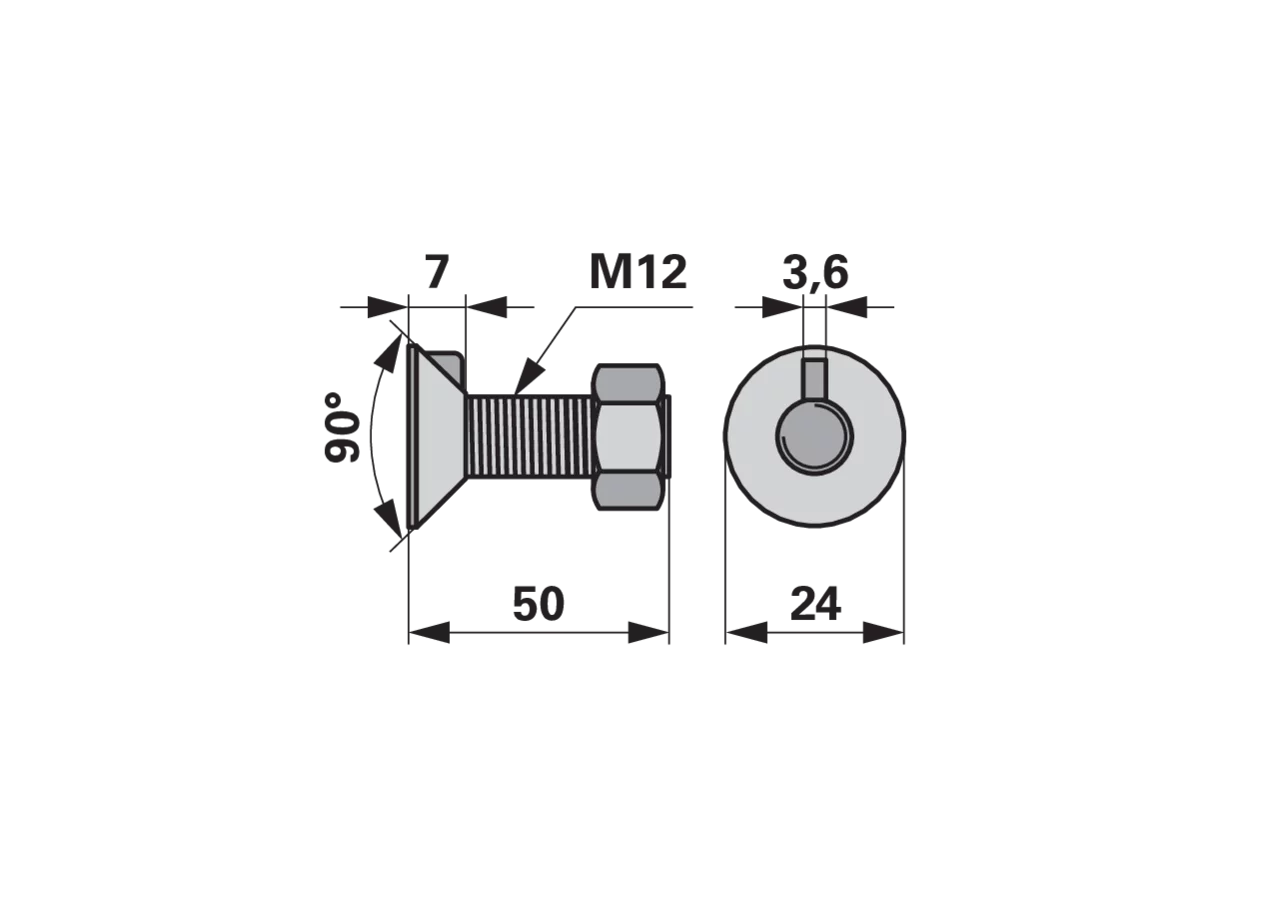 Pflugschraube 1-Nase, M12 x 50 mm, Güte 8.8, 10 Stück mit Mutter GartenShop24