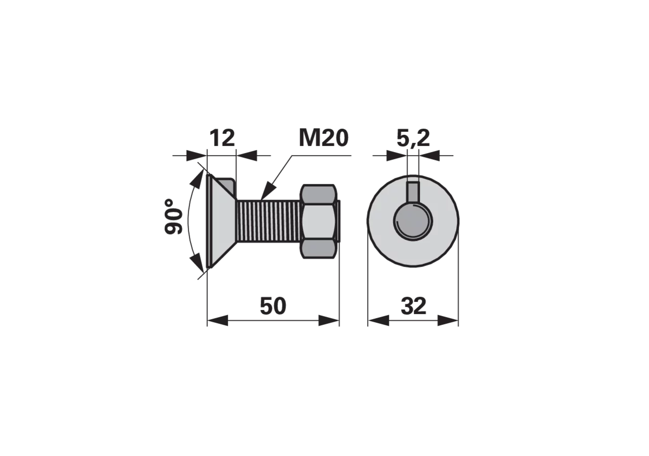 Pflugschraube 1-Nase, M20 x 50 mm, Güte 8.8 mit Mutter GartenShop24