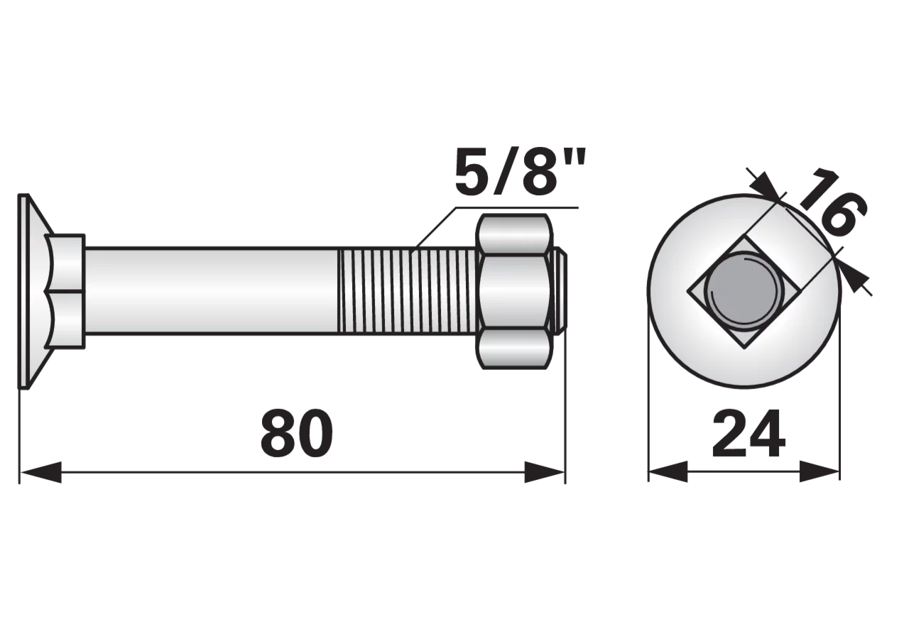 Pflugschraube Vierkant, 5/8 Zoll x 85 mm, Güte 8.8 mit Mutter GartenShop24