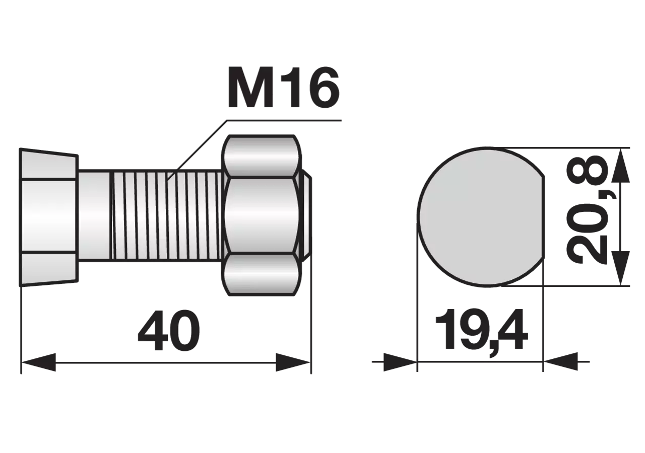 Pflugschraube Halber Ovalkopf, M16 x 40 mm, Güte 12.9 mit Mutter GartenShop24