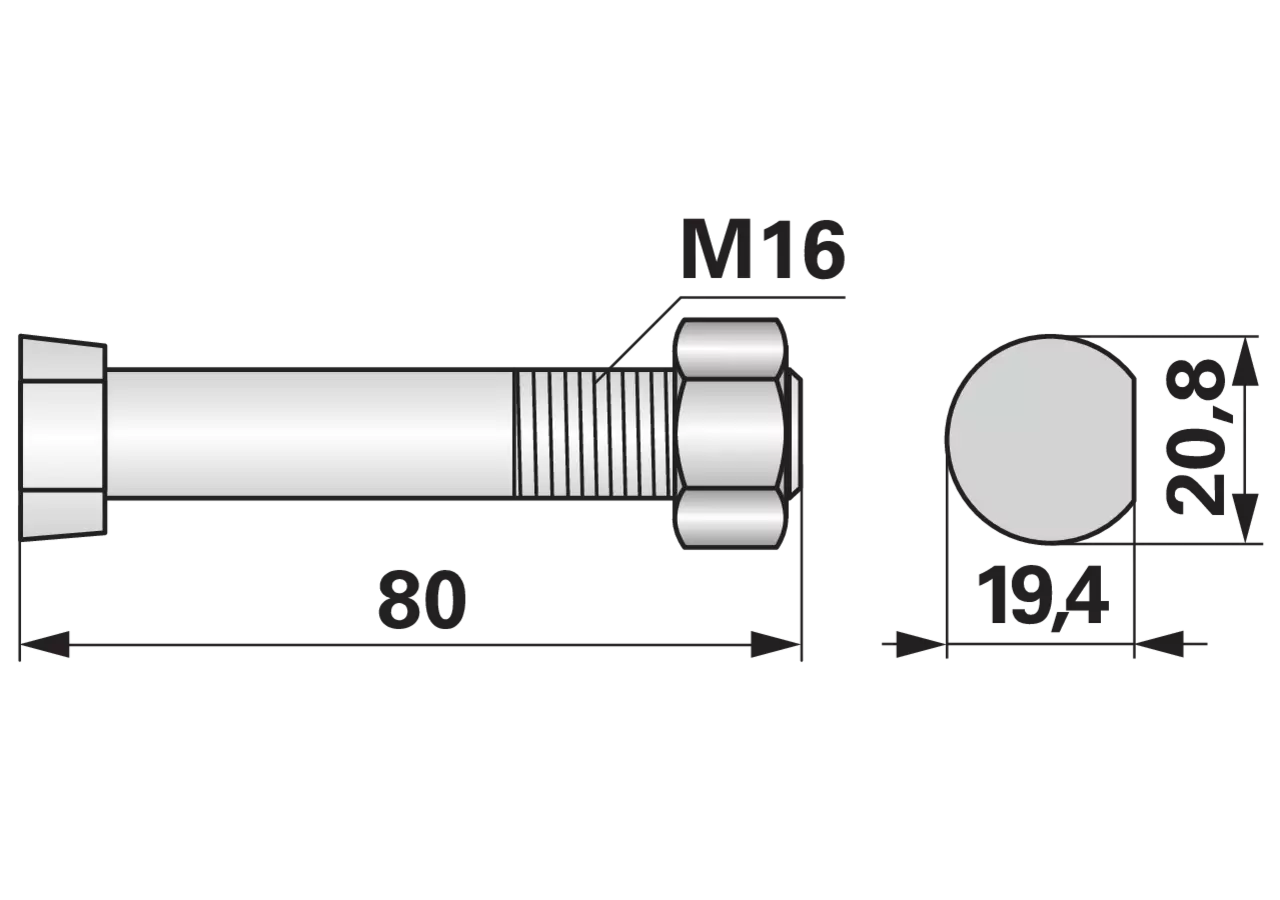 Pflugschraube Halber Ovalkopf, M16 x 80 mm, Güte 12.9 mit Mutter GartenShop24