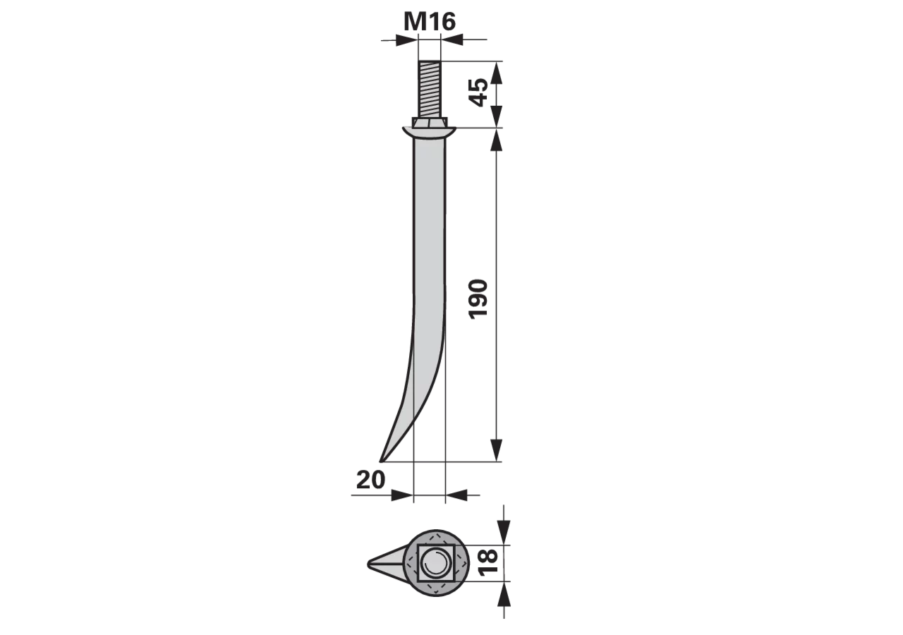 Eggenzahn gleichlaufend, gebogen 20 x 180 mm M16 GartenShop24 - Hochwertige Gartengeräte