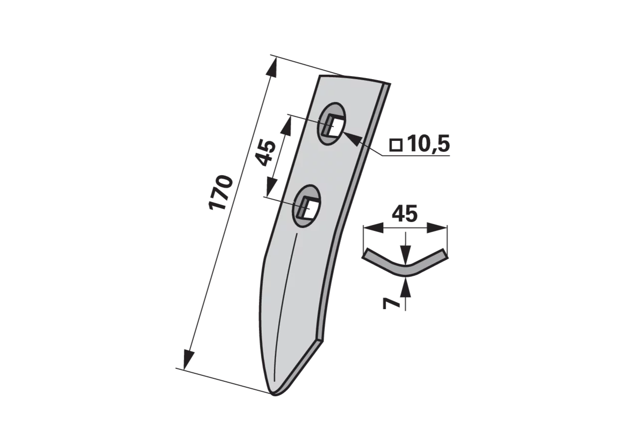 Schleppschar 45 x 7 x 170 mm – passend für Kverneland AC430800 Bellota