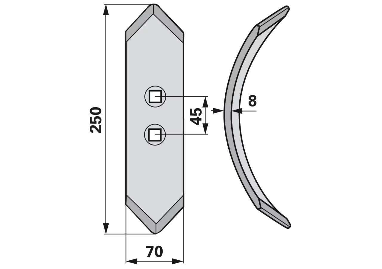 Normalschare 70 x 8 x 250 mm, Lochabstand 45 mm GartenShop24