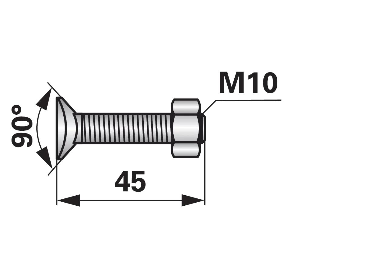 Planetenschraube M10 x 45 mm, Güte 8.8, mit Mutter, 10 Stück GartenShop24