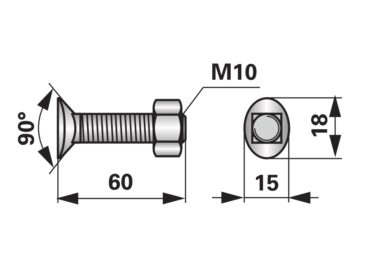 Planetenschraube M10 x 60 mm, Güte 10.9, mit Mutter, 10 Stück GartenShop24