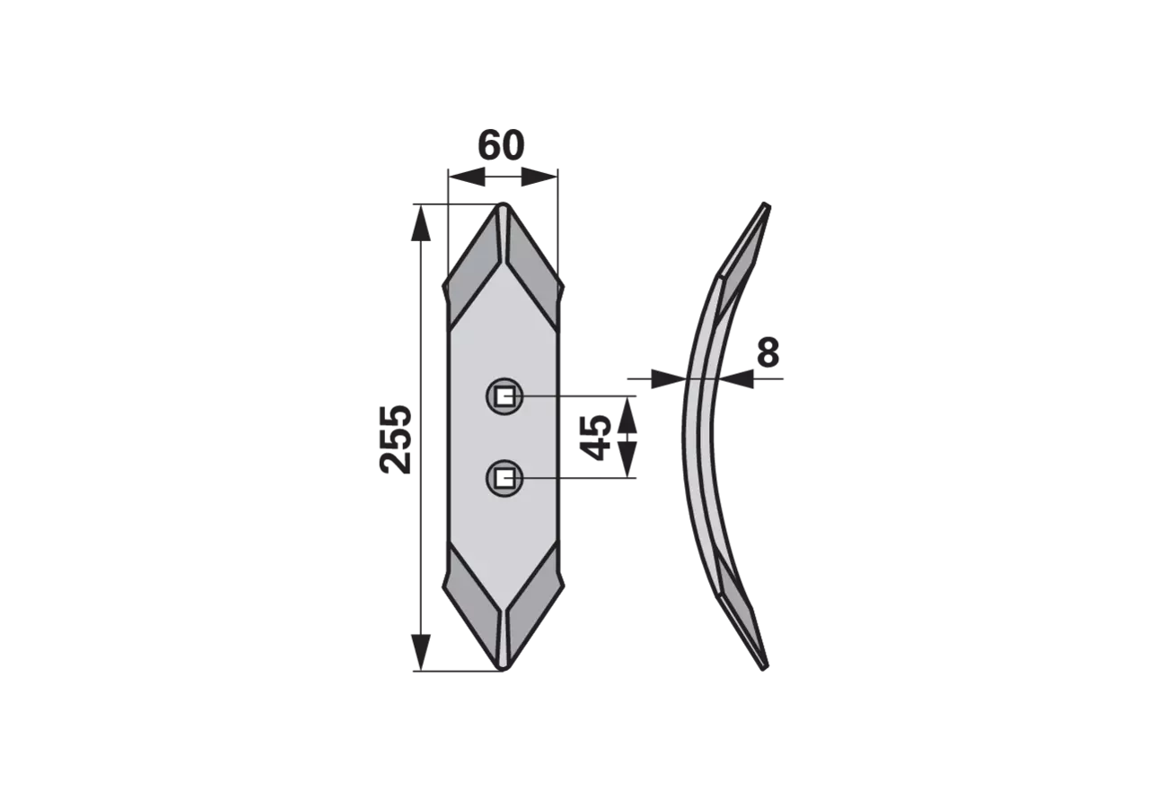 Grubberschare 60 x 8 x 255 mm, Lochabstand 45 mm GartenShop24