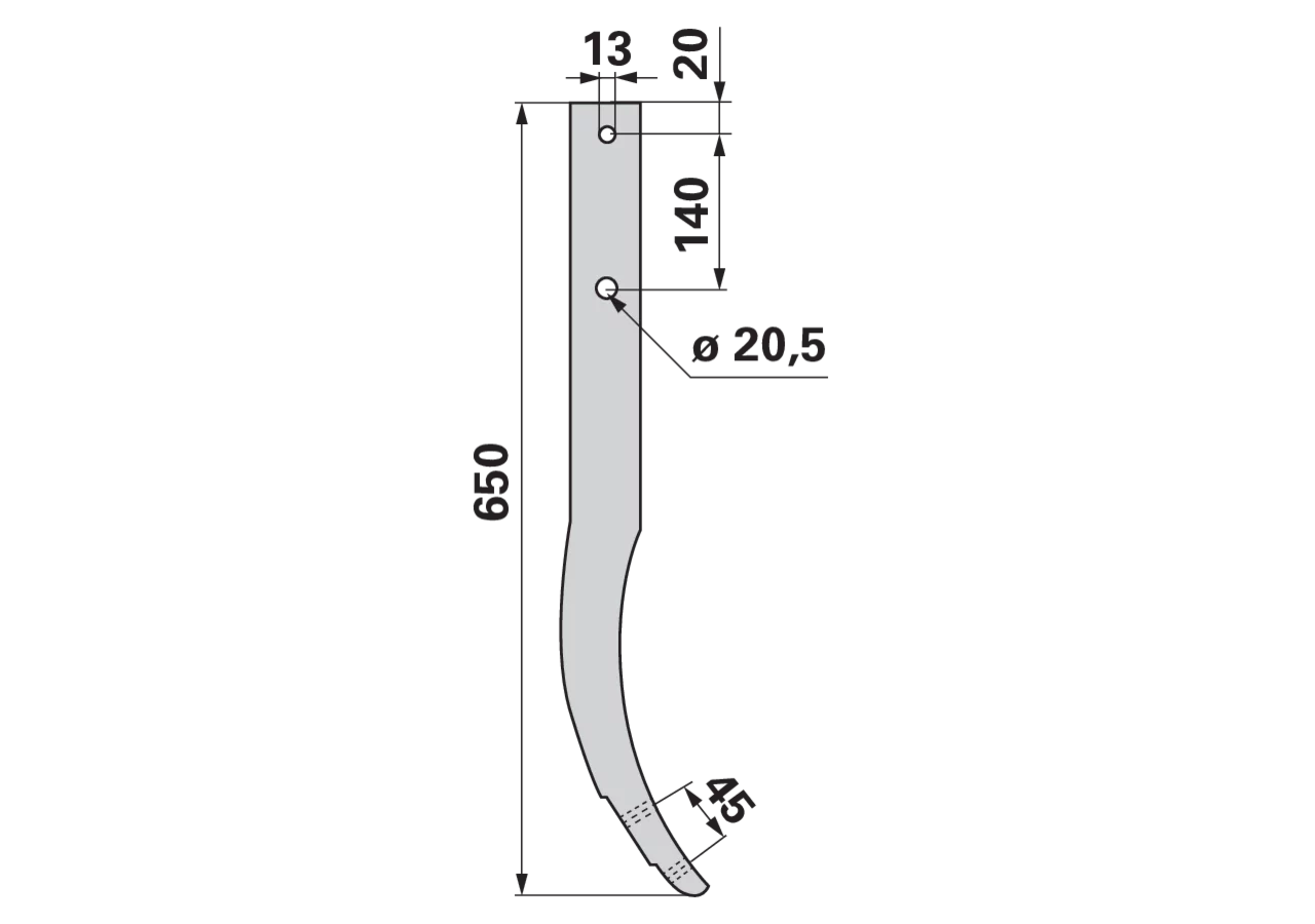 Schwergrubberstiel 60 x 25 mm, Länge 650 mm, Lochabstand 45 mm bpt