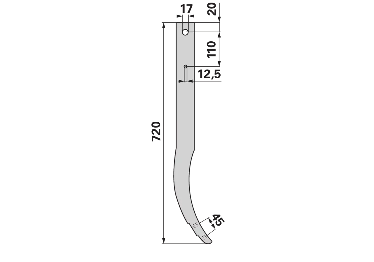 Schwergrubberstiel 60 x 25 mm, Länge 710 mm, Lochabstand 45 mm bpt