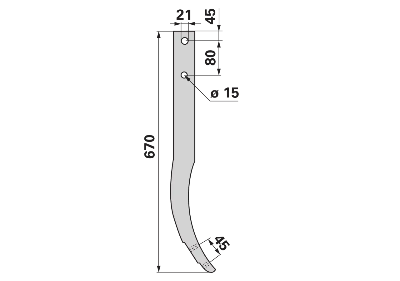 Schwergrubberstiel 60 x 25 mm, Länge 670 mm, Lochabstand 45 mm bpt