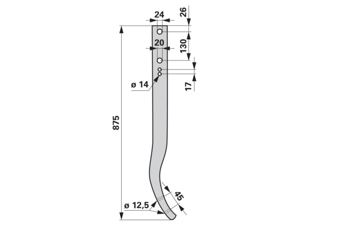 Schwergrubberstiel 70 x 22 mm, Länge 875, Lochabstand 45mm GartenShop24