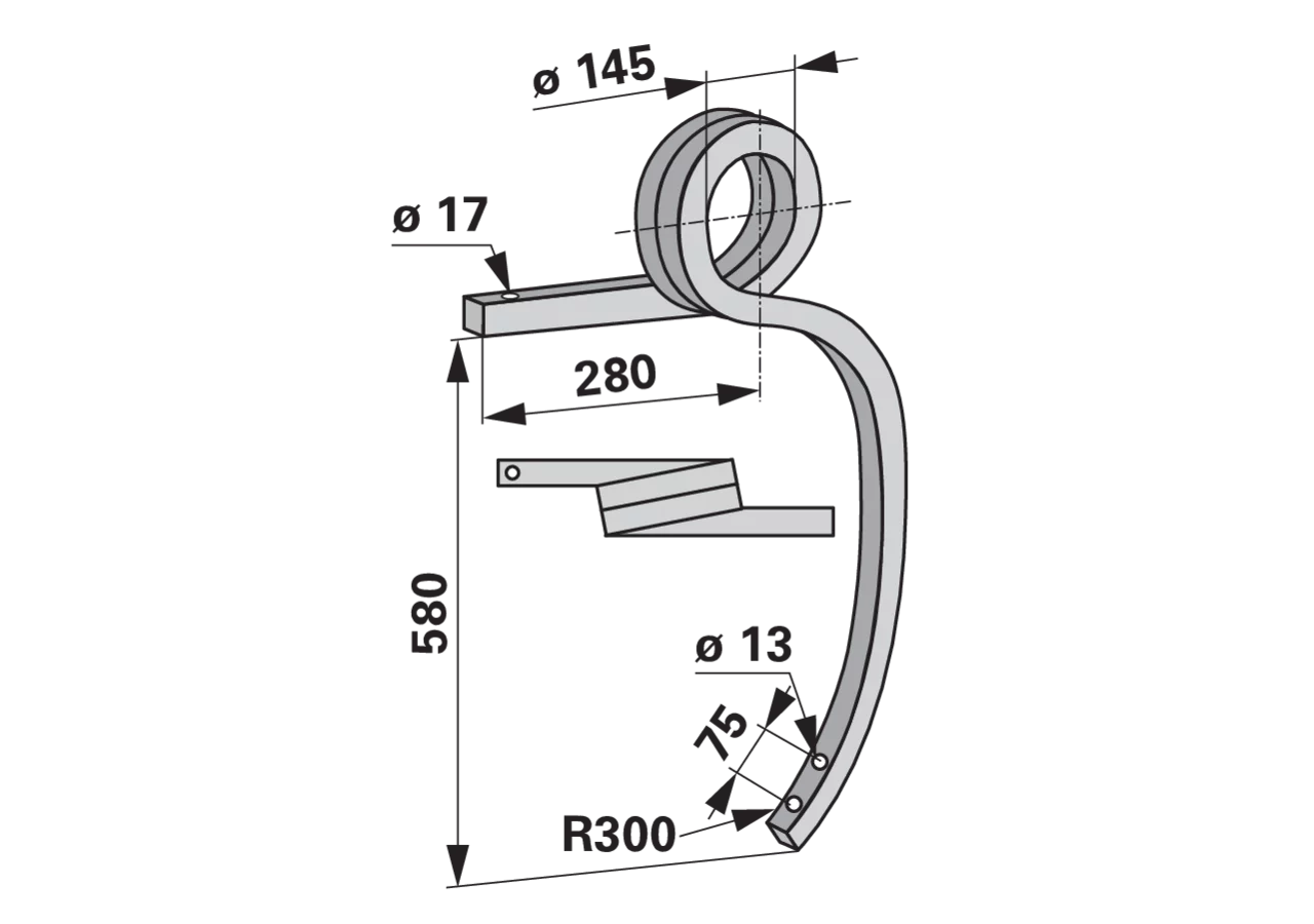 Grubberstiel links, gedreht, 35 x 35 mm Einbauhöhe 580 mm GartenShop24