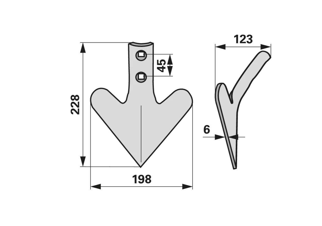 Gänsefußschare 198 x 6 mm, Lochabstand 45 mm – passend für Einböck 15-179 iQparts