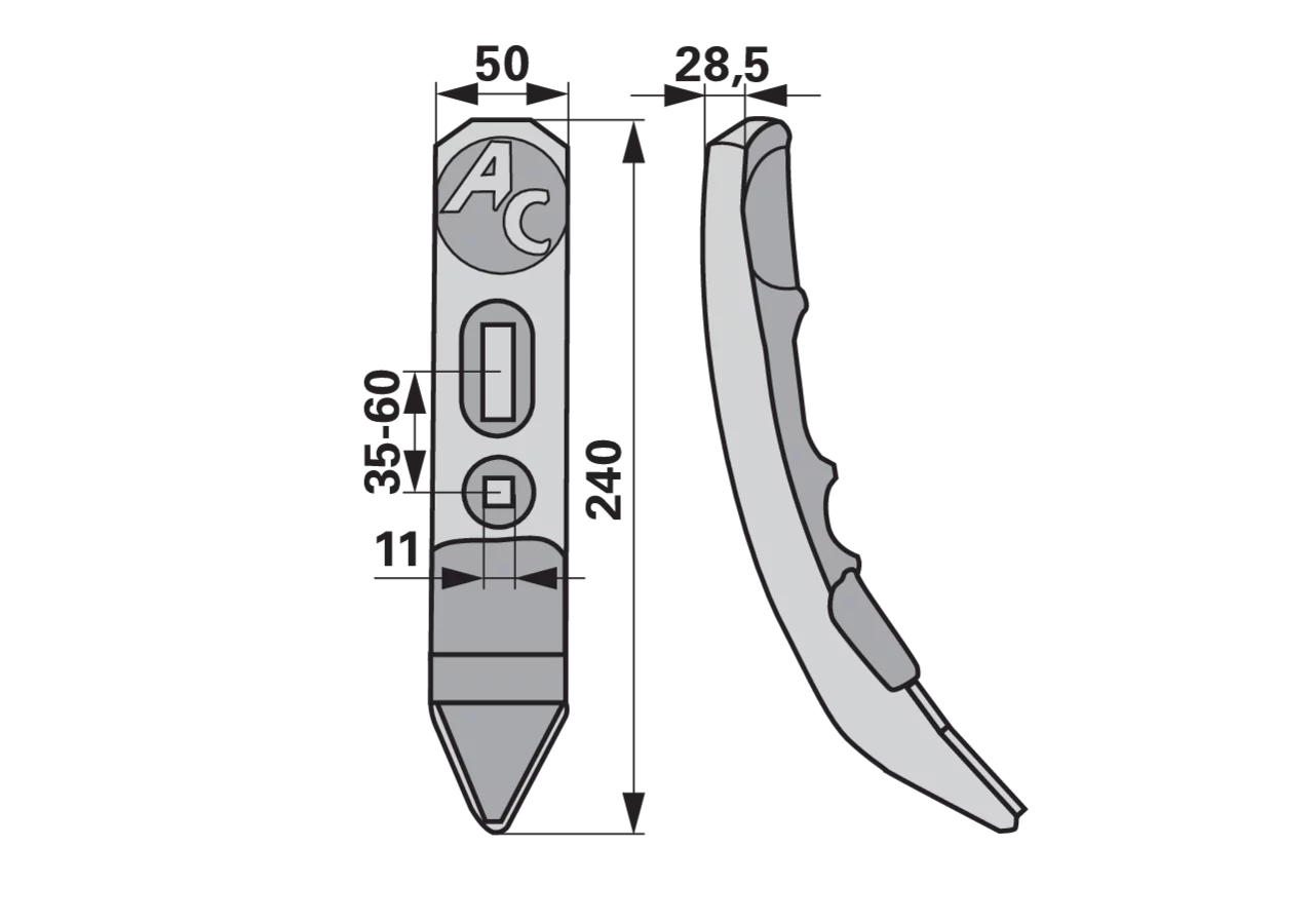 Normalschare Hartmetall, 50 x 240 mm AgriCarb