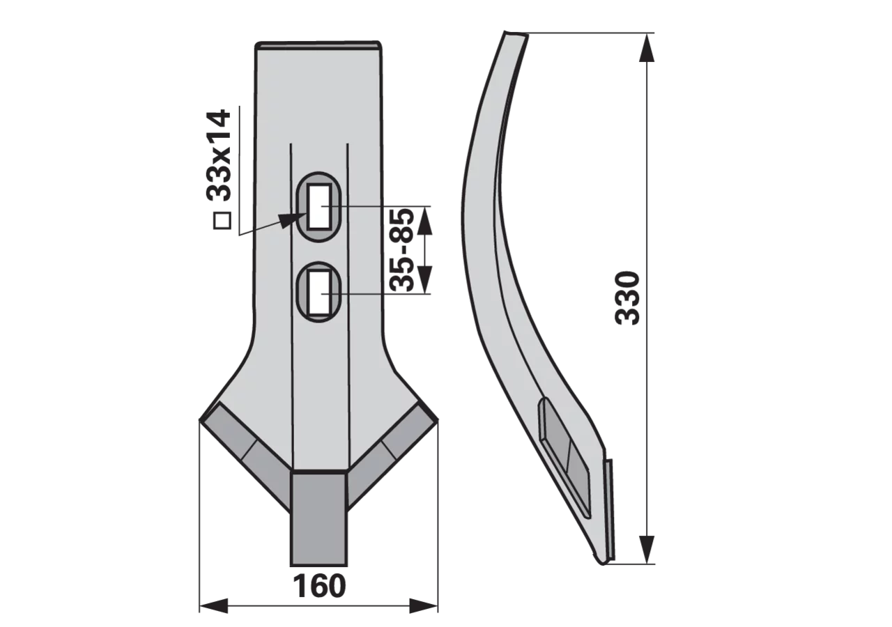Scharspitze 330 x 80 x 15 mm, Hartmetall Lochabstand: 35 - 85 mm AgriCarb