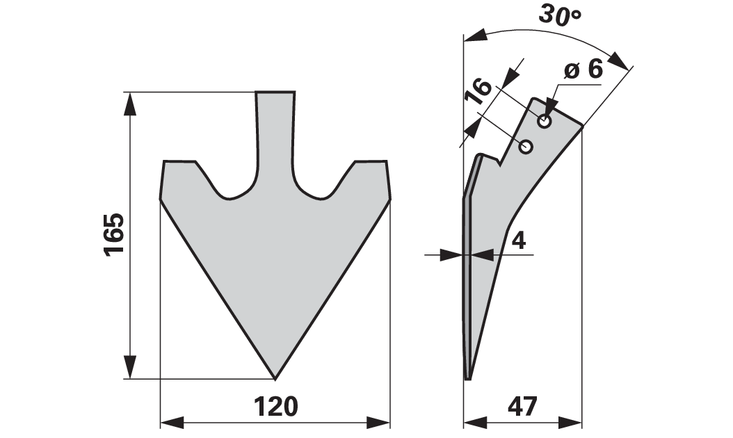 Hackschare 120 mm, Arbeitswinkel 30°, für Stielmaterial 30 x 10 mm GartenShop24 - Hochwertige Gartengeräte