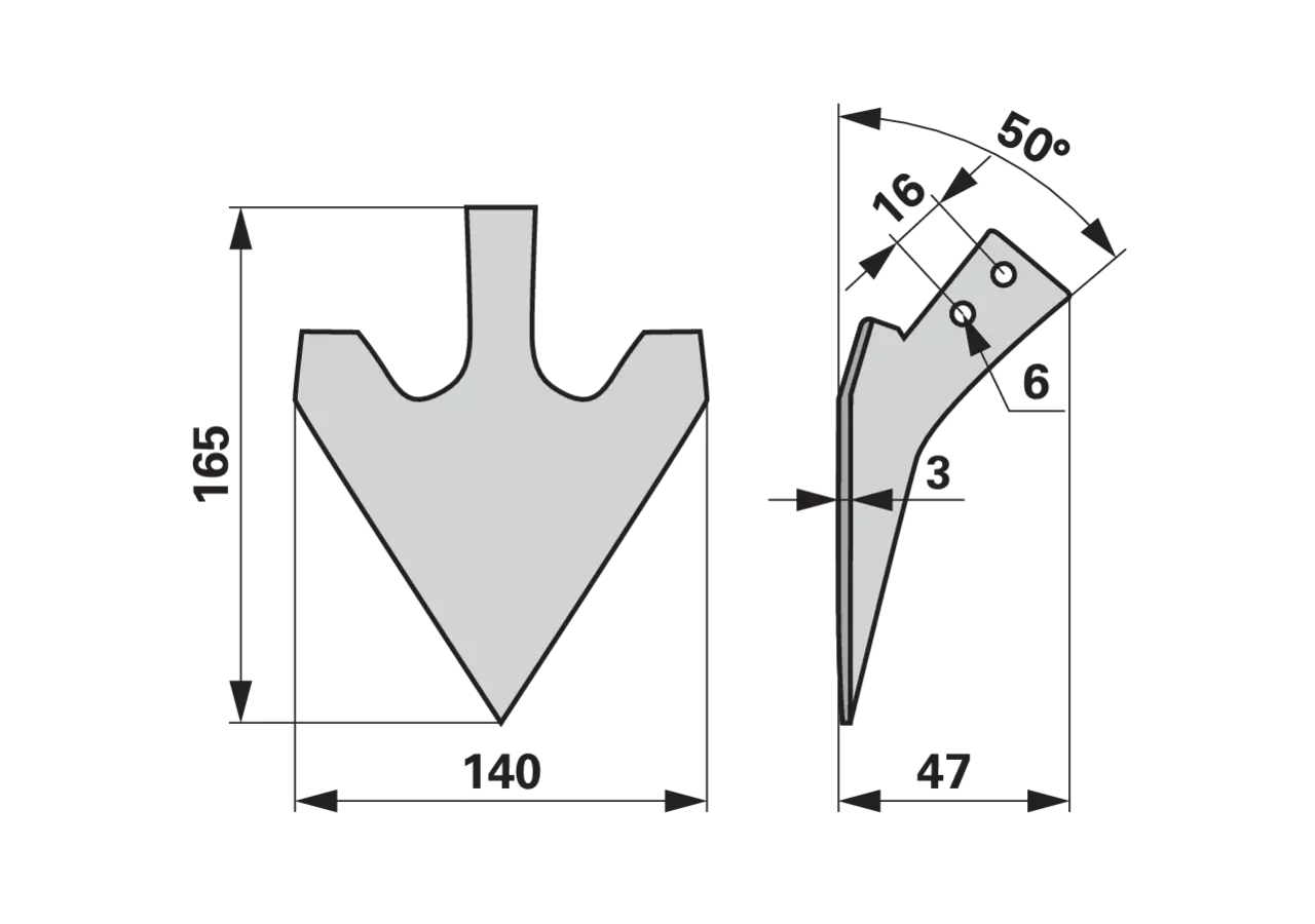 Hackschare 140 mm Arbeitsbreite, Arbeitswinkel 50 Grad GartenShop24 - Hochwertige Gartengeräte