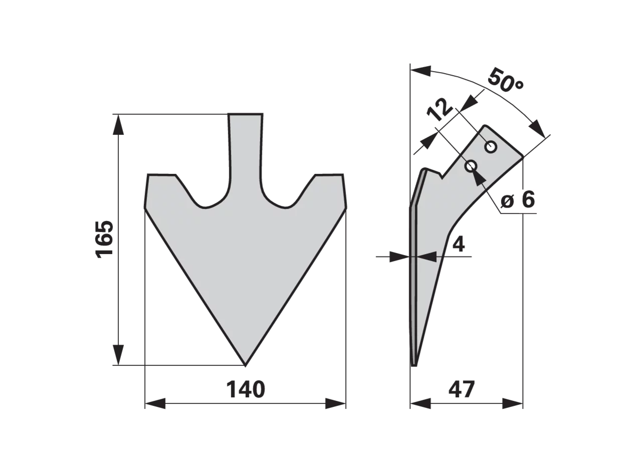 Hackschar 140 mm, Arbeitswinkel 50 Grad, für Stielmaterial 30 x 10 mm GartenShop24 - Hochwertige Gartengeräte