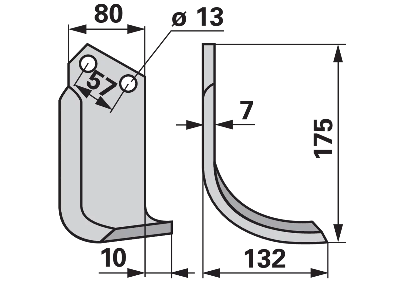 Bogenmesser rechts Howard 994881 – Ersatzmesser für Bodenfräsen, 175×132 mm, Stärke 7 mm