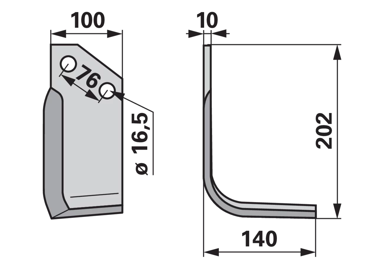 Winkelmesser rechts, 100 x 10 mm, Höhe 202 mm, Breite 140 mm, Lochabstand 76 mm GartenShop24 - Hochwertige Gartengeräte
