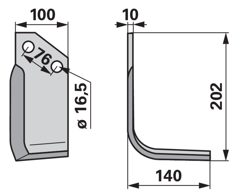 Winkelmesser rechts, 100 x 10 mm, Höhe 202 mm, Breite 140 mm, Lochabstand 76 mm GartenShop24 - Hochwertige Gartengeräte
