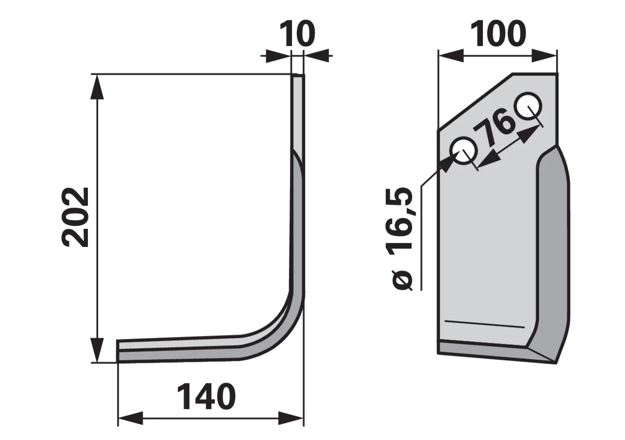 Winkelmesser links, 100 x 10 mm, Höhe 202 mm, Breite 140 mm, Lochabstand 76 mm GartenShop24 - Hochwertige Gartengeräte