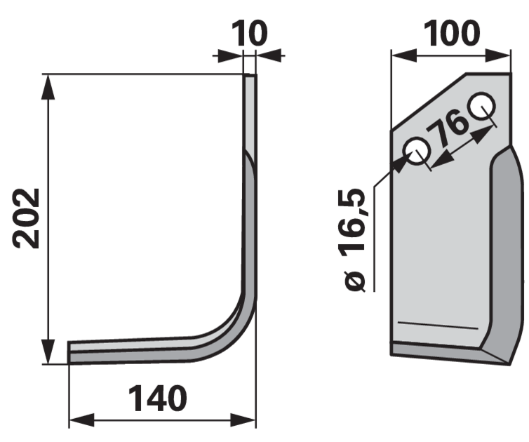 Winkelmesser links, 100 x 10 mm, Höhe 202 mm, Breite 140 mm, Lochabstand 76 mm GartenShop24 - Hochwertige Gartengeräte