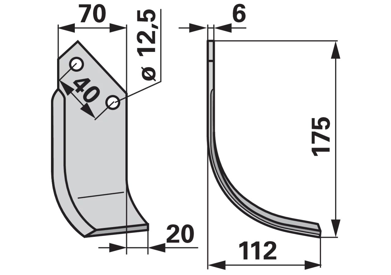 Bogenmesser rechts Goldoni 17011 – Ersatzmesser für Bodenfräsen, 112×175 mm