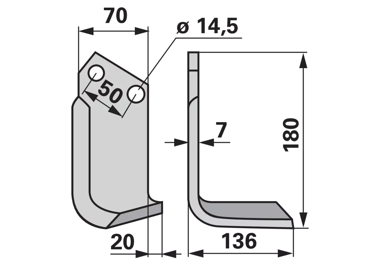 Winkelmesser rechts, 70 x 7 mm, Höhe 180 mm, Breite 136 mm, Lochabstand 50 mm GartenShop24 - Hochwertige Gartengeräte