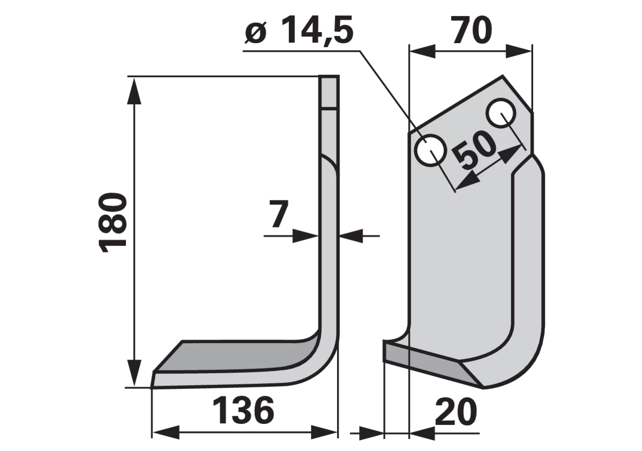 Winkelmesser links, 70 x 7 mm, Höhe 180 mm, Breite 136 mm, Lochabstand 50 mm GartenShop24 - Hochwertige Gartengeräte