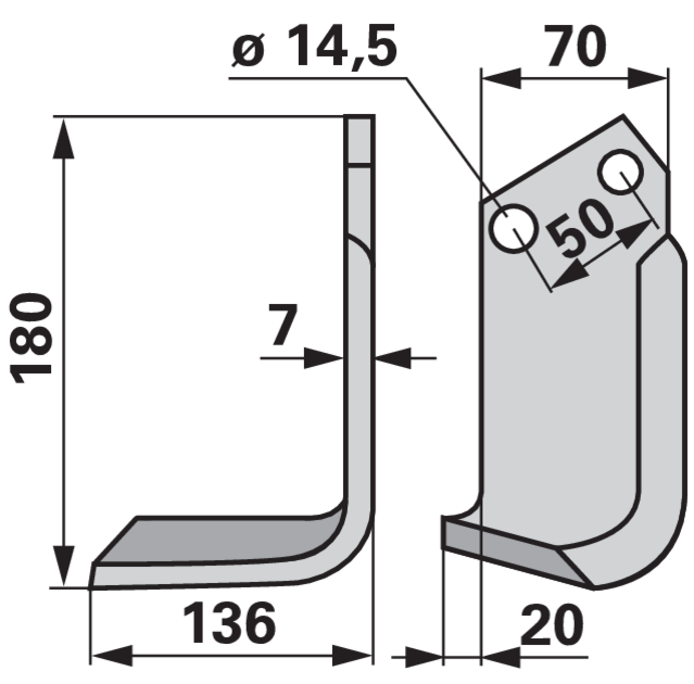 Winkelmesser links, 70 x 7 mm, Höhe 180 mm, Breite 136 mm, Lochabstand 50 mm GartenShop24 - Hochwertige Gartengeräte