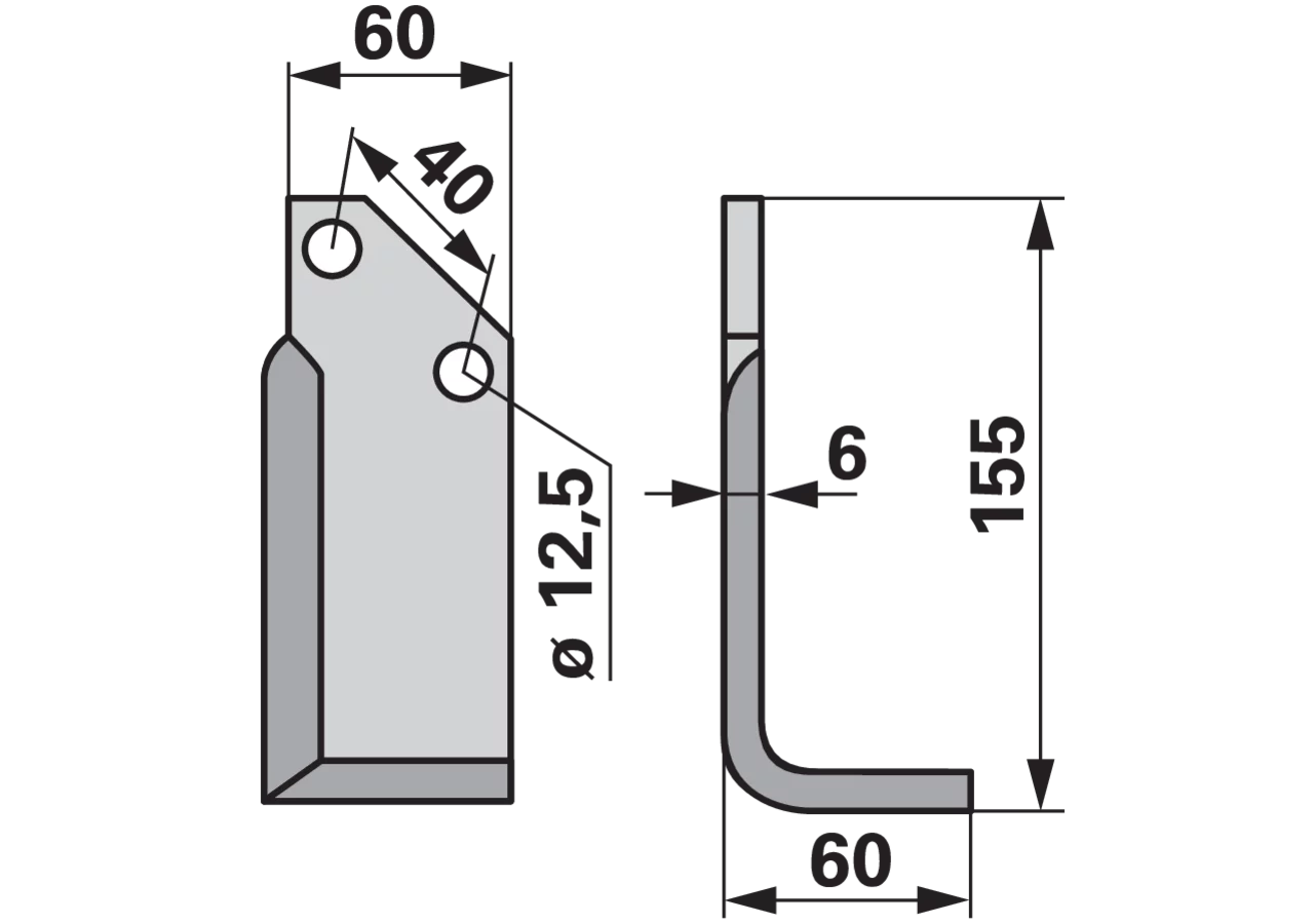 Winkelmesser rechts 60 x 6, Höhe 155 mm, Breite 60 mm, Lochabstand 40 mm GartenShop24 - Hochwertige Gartengeräte