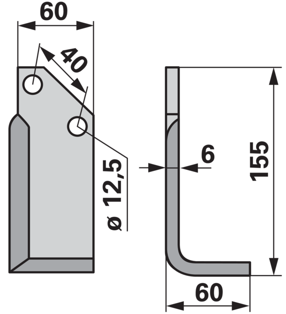 Winkelmesser rechts 60 x 6, Höhe 155 mm, Breite 60 mm, Lochabstand 40 mm GartenShop24 - Hochwertige Gartengeräte